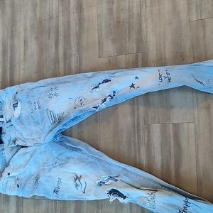 Blue focus jeans punk rock skull crossbones jeans